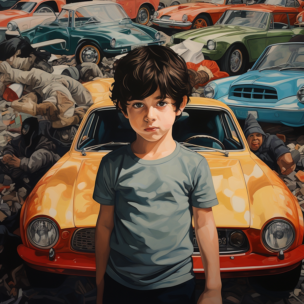 Young boy enjoying cars