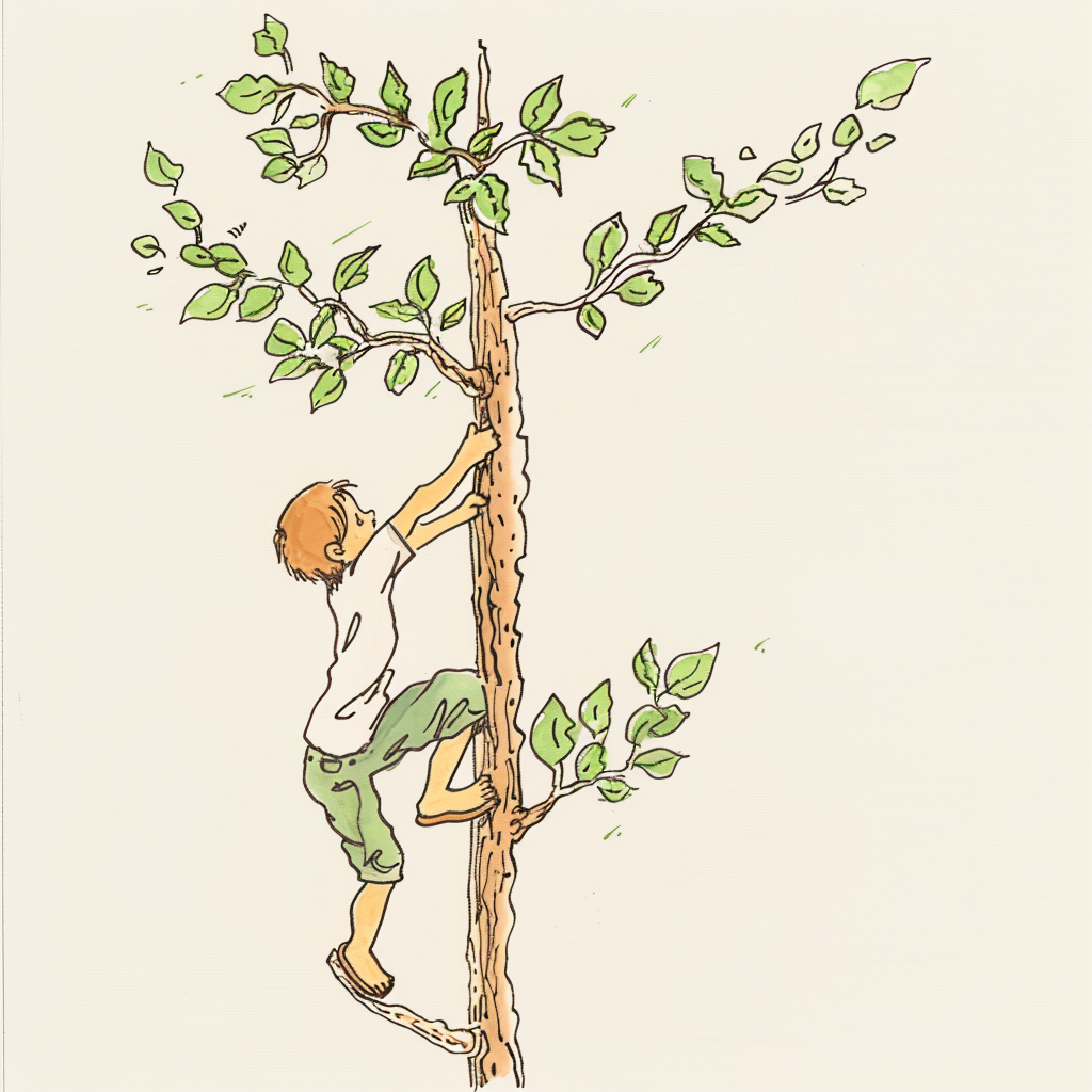 boy climbing tree outline drawing