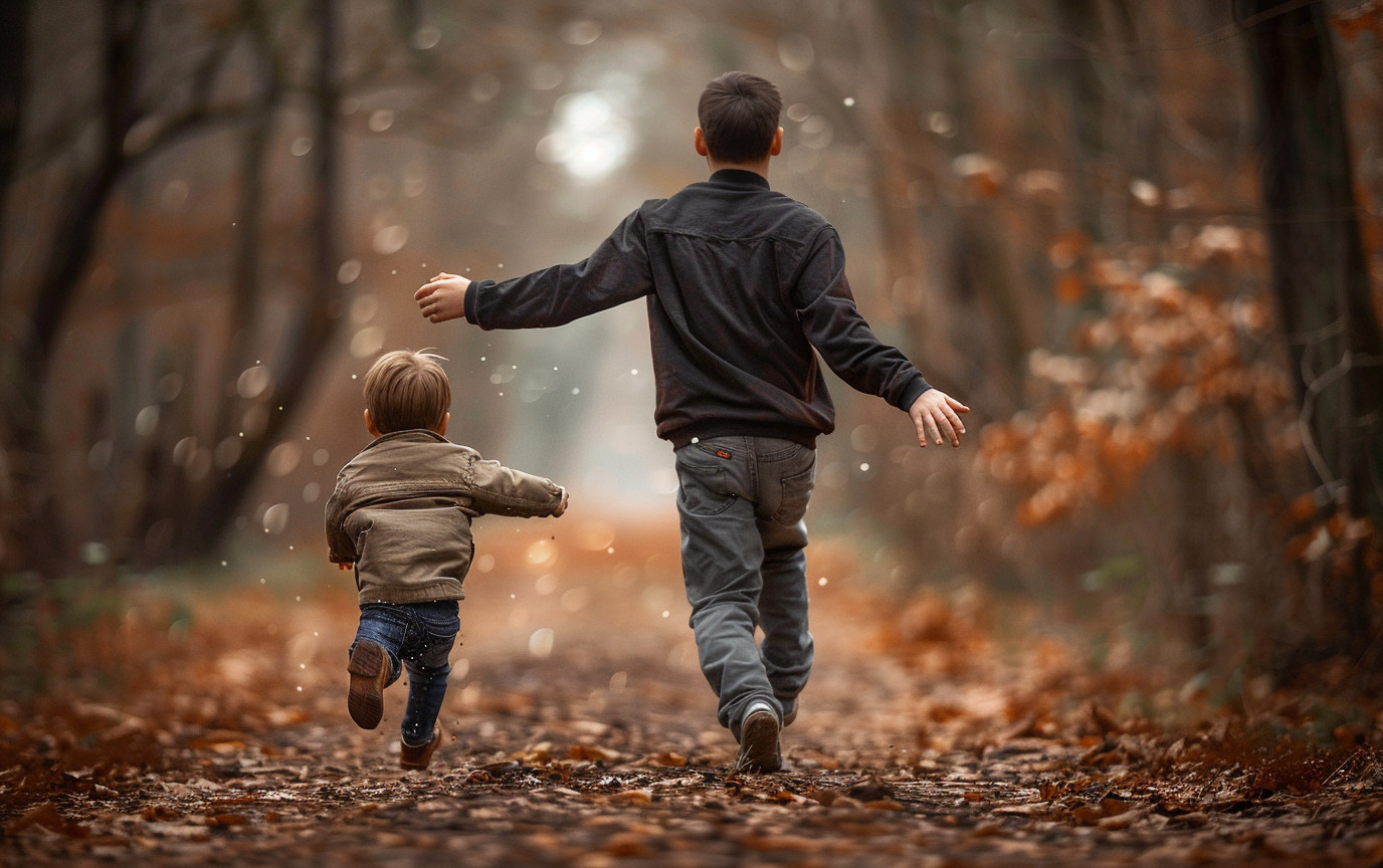 Boy running to father embrace