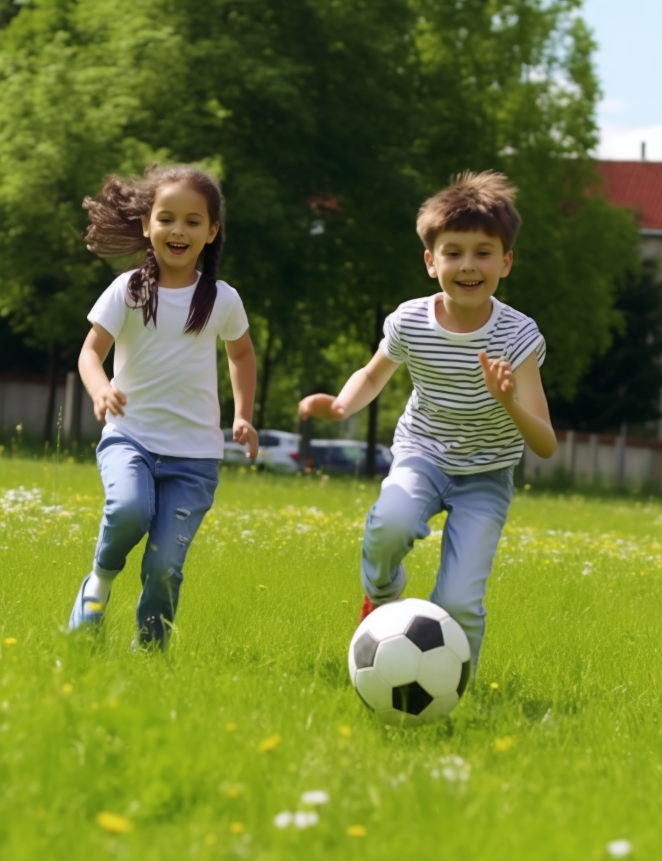 Two children playing ball games