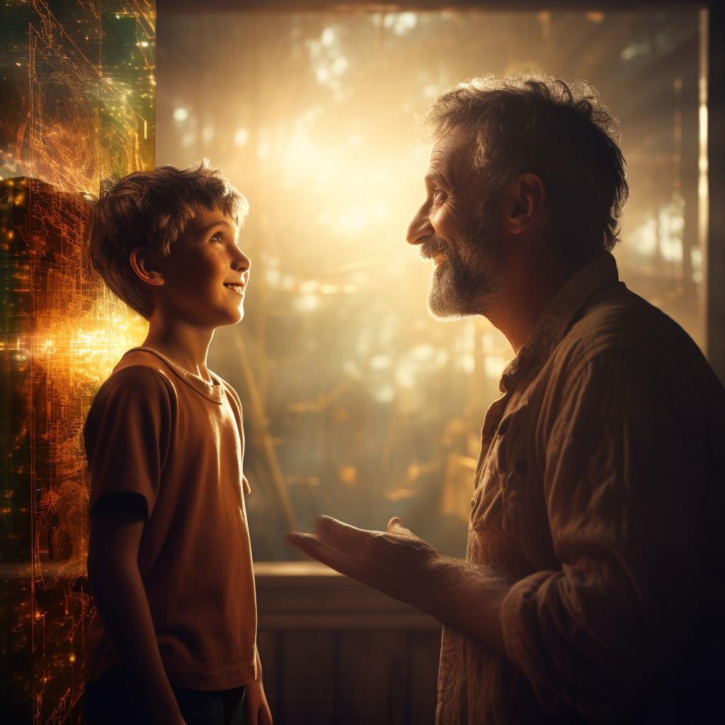 Boy looking at glass reflection