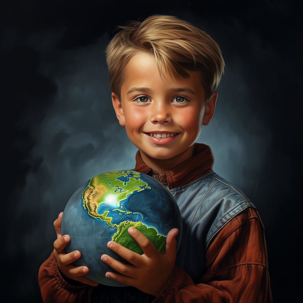 Boy holding globe like Captain Planet