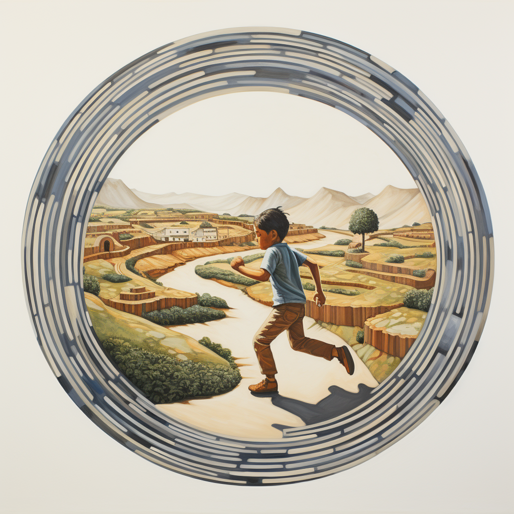 Young boy jogging in small circles