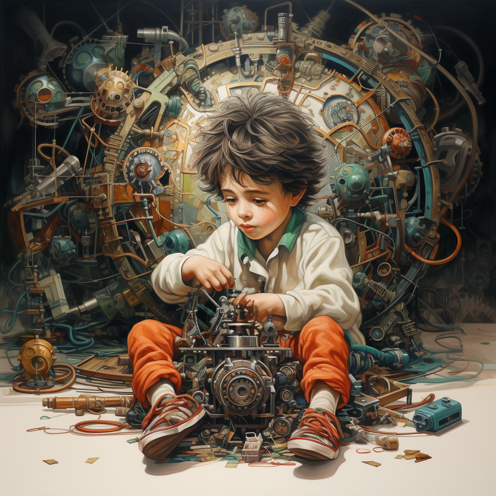 Young boy fascinated by machines