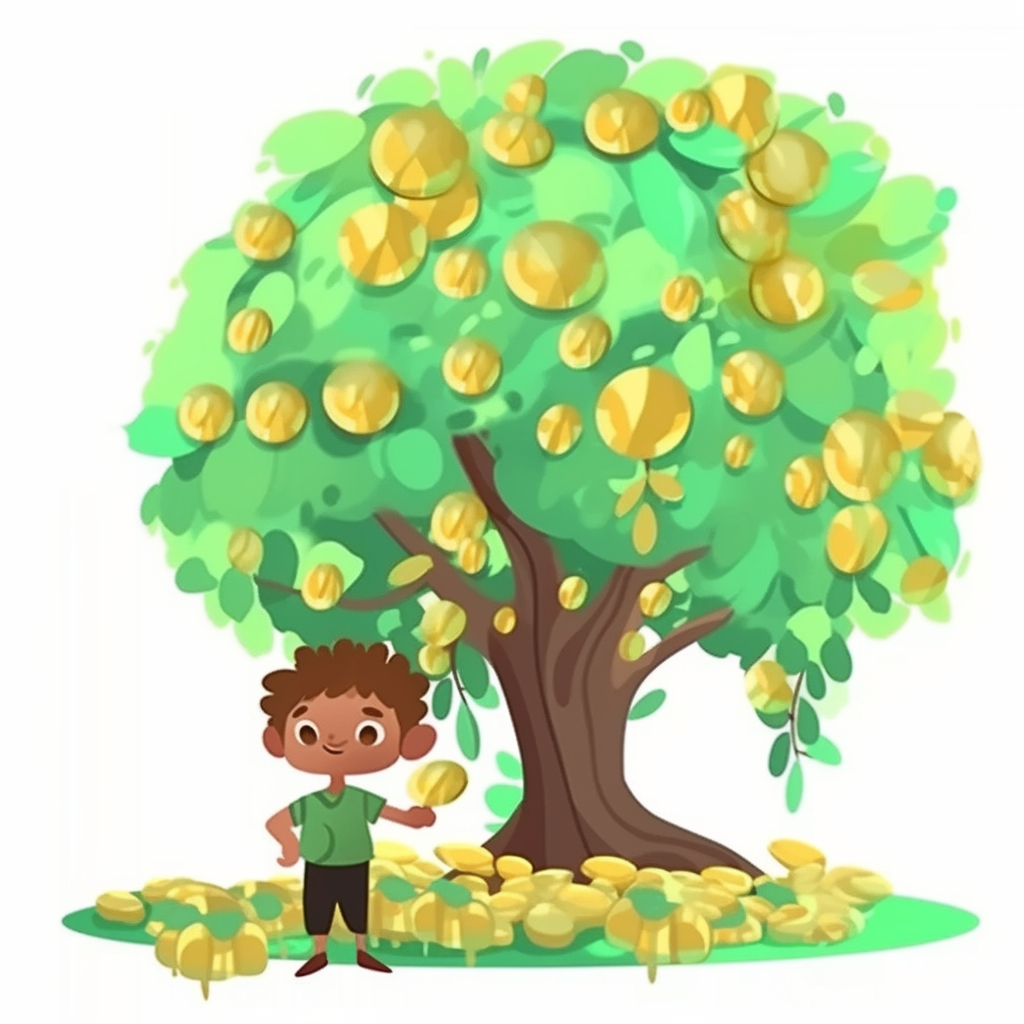 Young boy gathering golden treasure