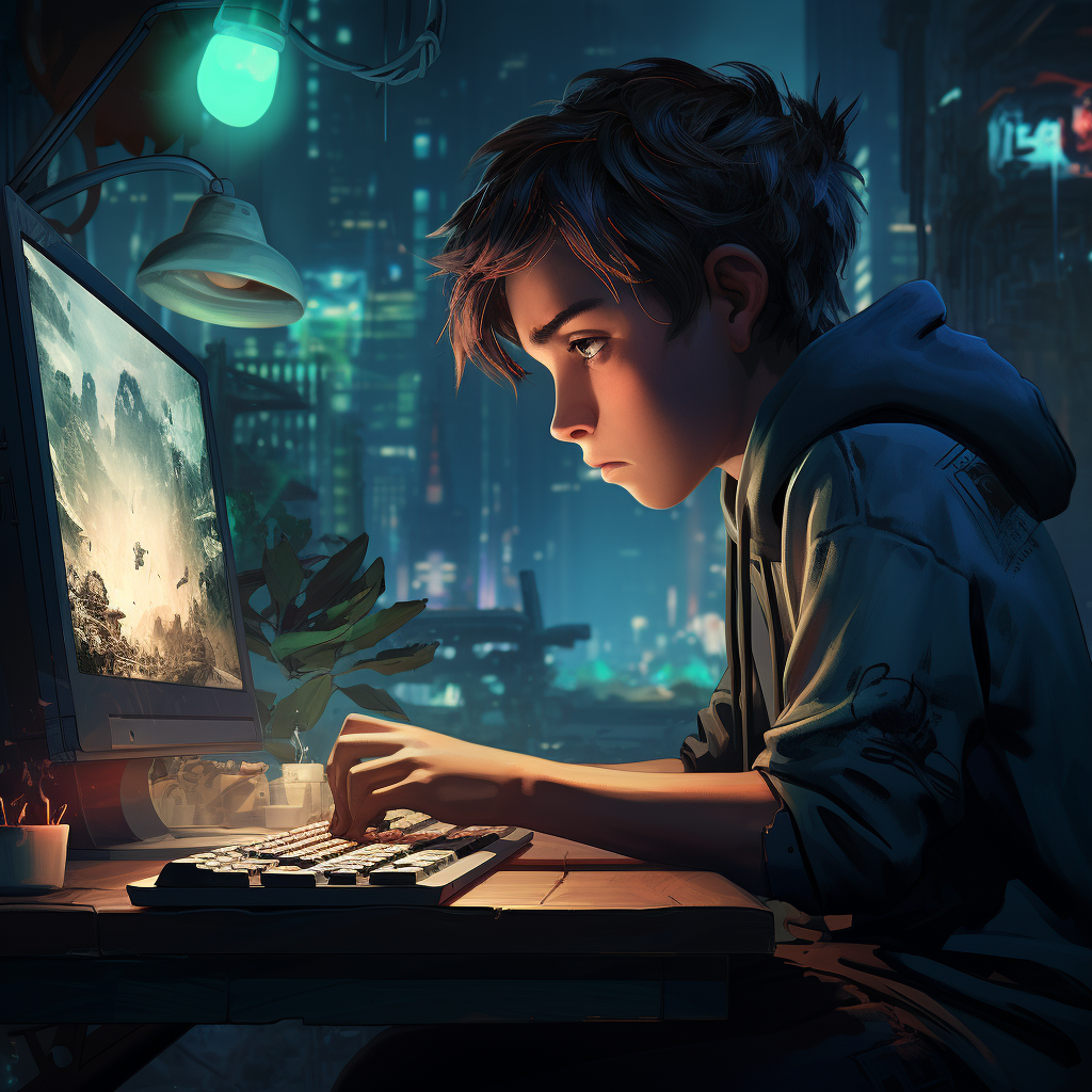 Boy playing Valorant game on computer