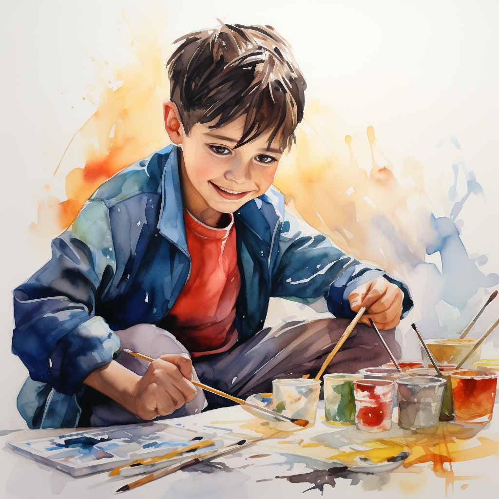 Boy using watercolors