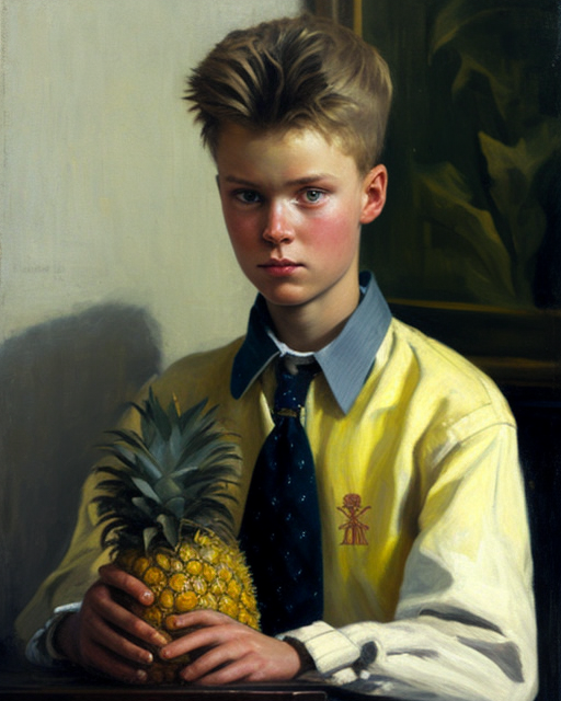 Portrait of a 14-year-old boy with pineapple