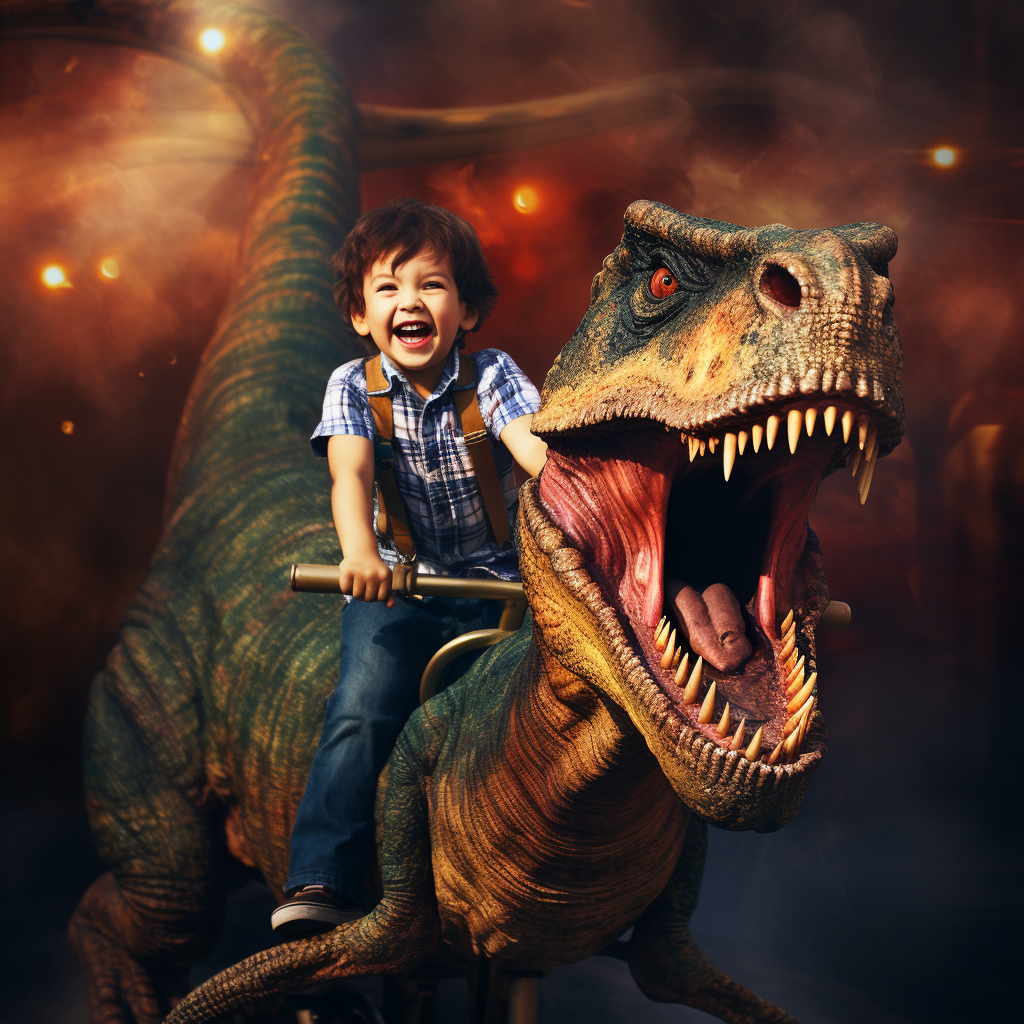 Young Boy Riding a T-Rex