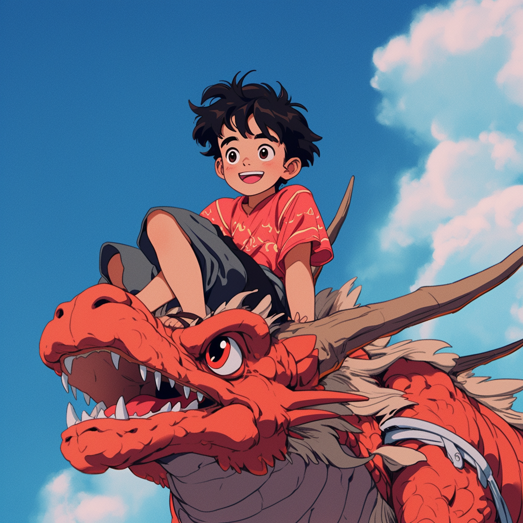 Boy sitting on Chinese Dragon Mascot