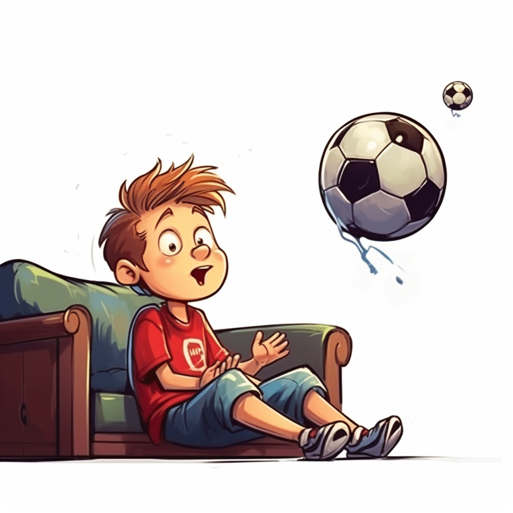 Boy watching juggling tutorials soccer cartoon