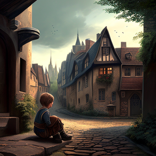 Boy sitting in front of castle