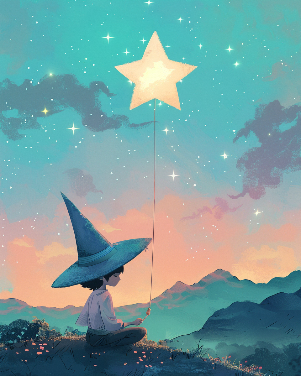 Boy holding glowing star art