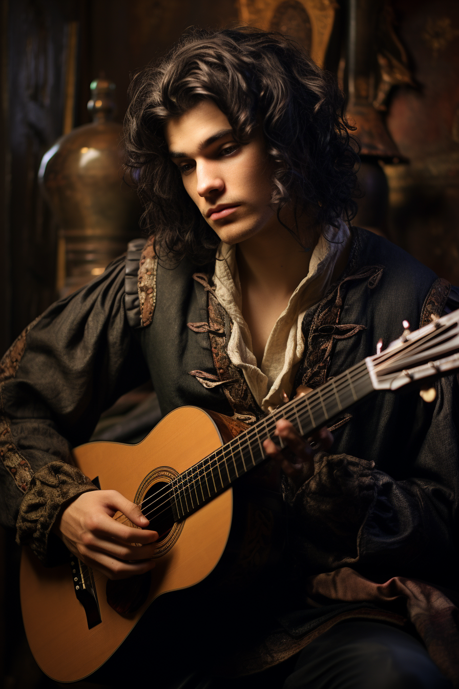 Boy playing guitar with musical notes