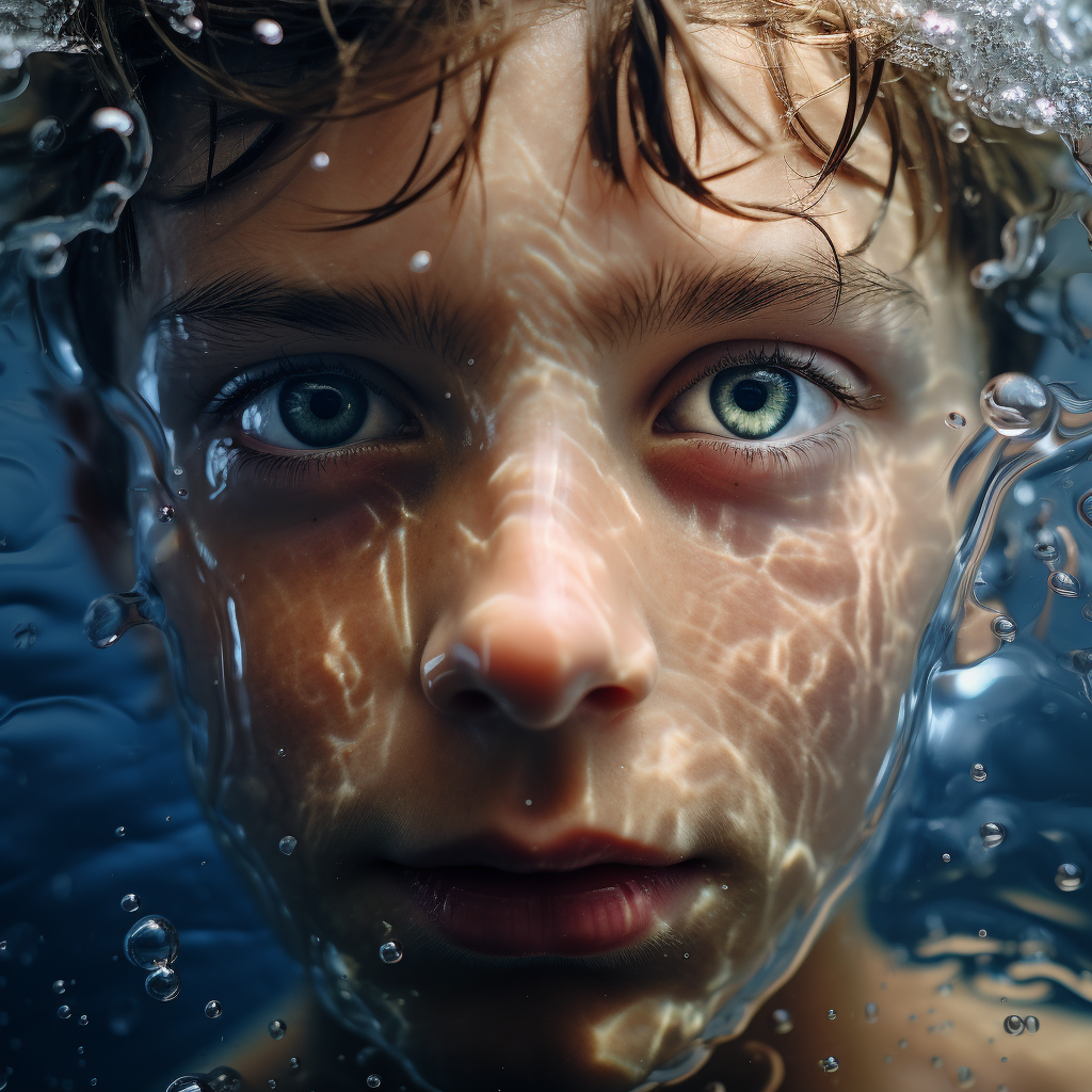 Portrait of a Stylish Boy in a Swimming Pool