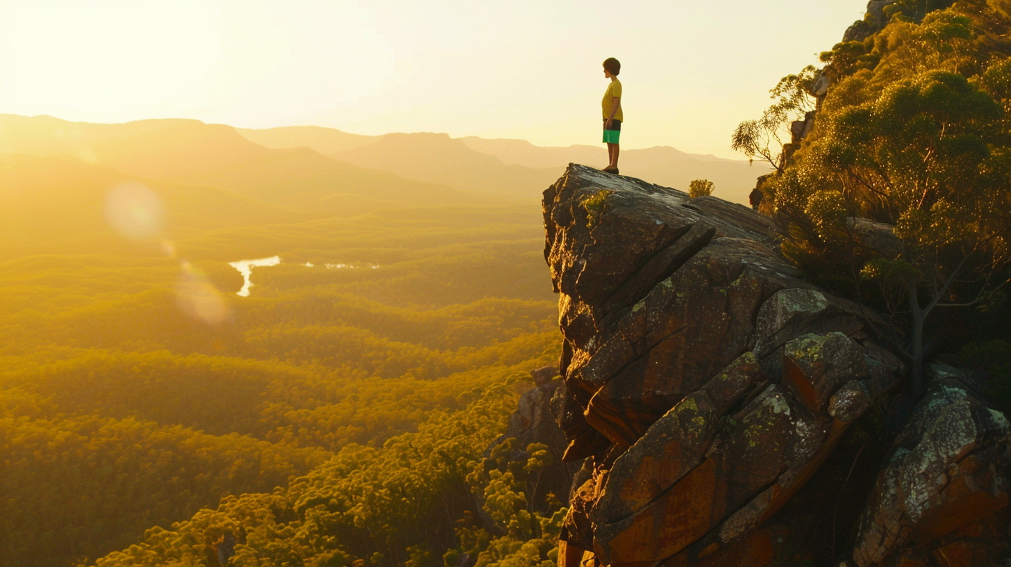 Boy standing on mountain in Australia