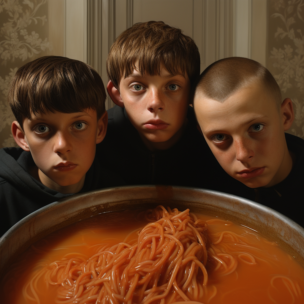 Funny boys enjoying a hot soup