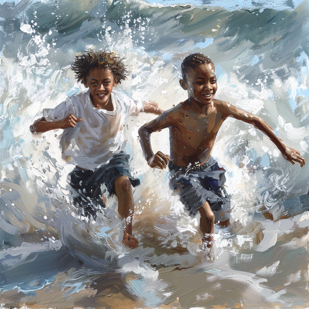 Boys running on beach