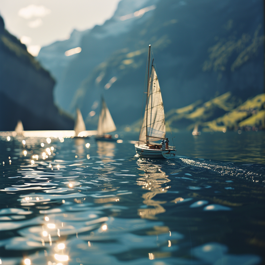 Boys sailing on sailboats in beautiful Grindelwald