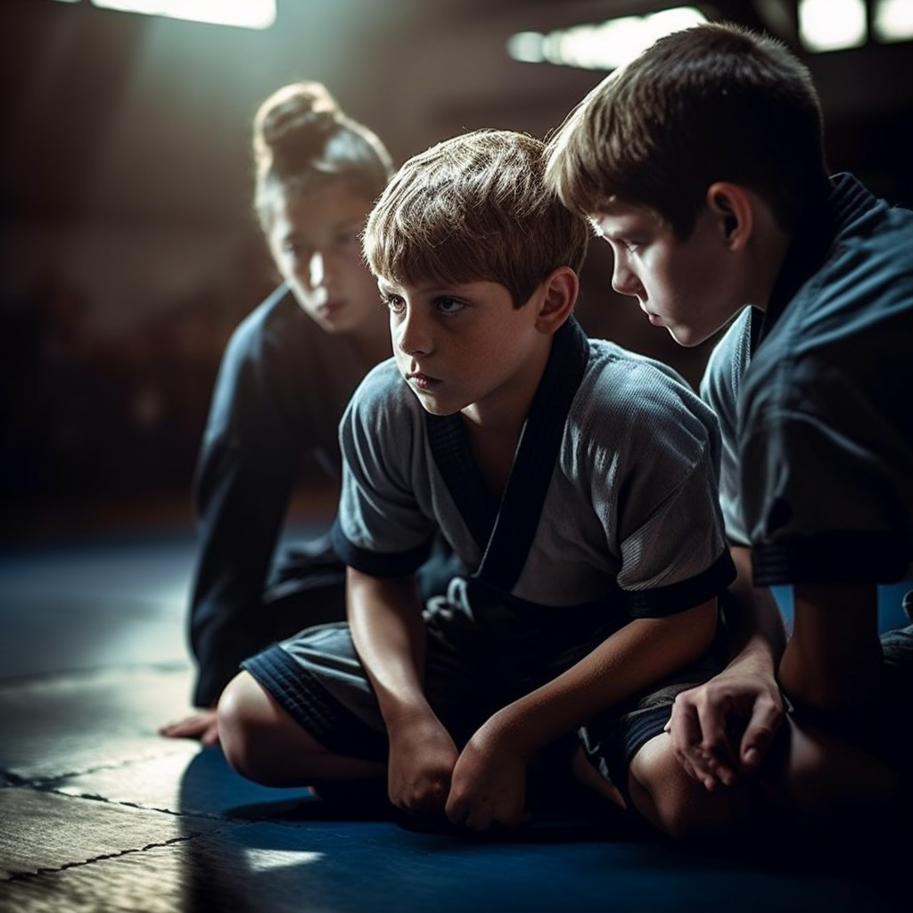 Boys wrestling in Brazilian BJJ gym competition