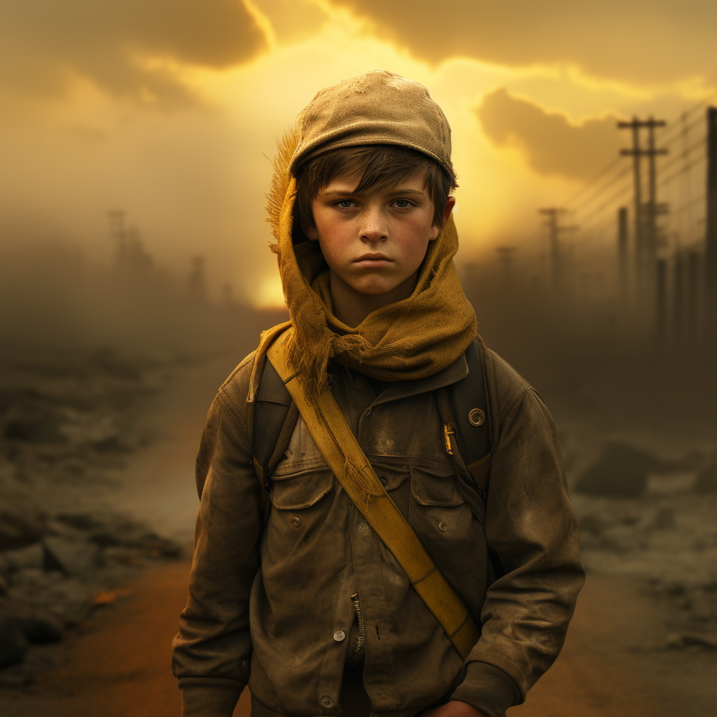 Boyscout with compass in dystopian surroundings