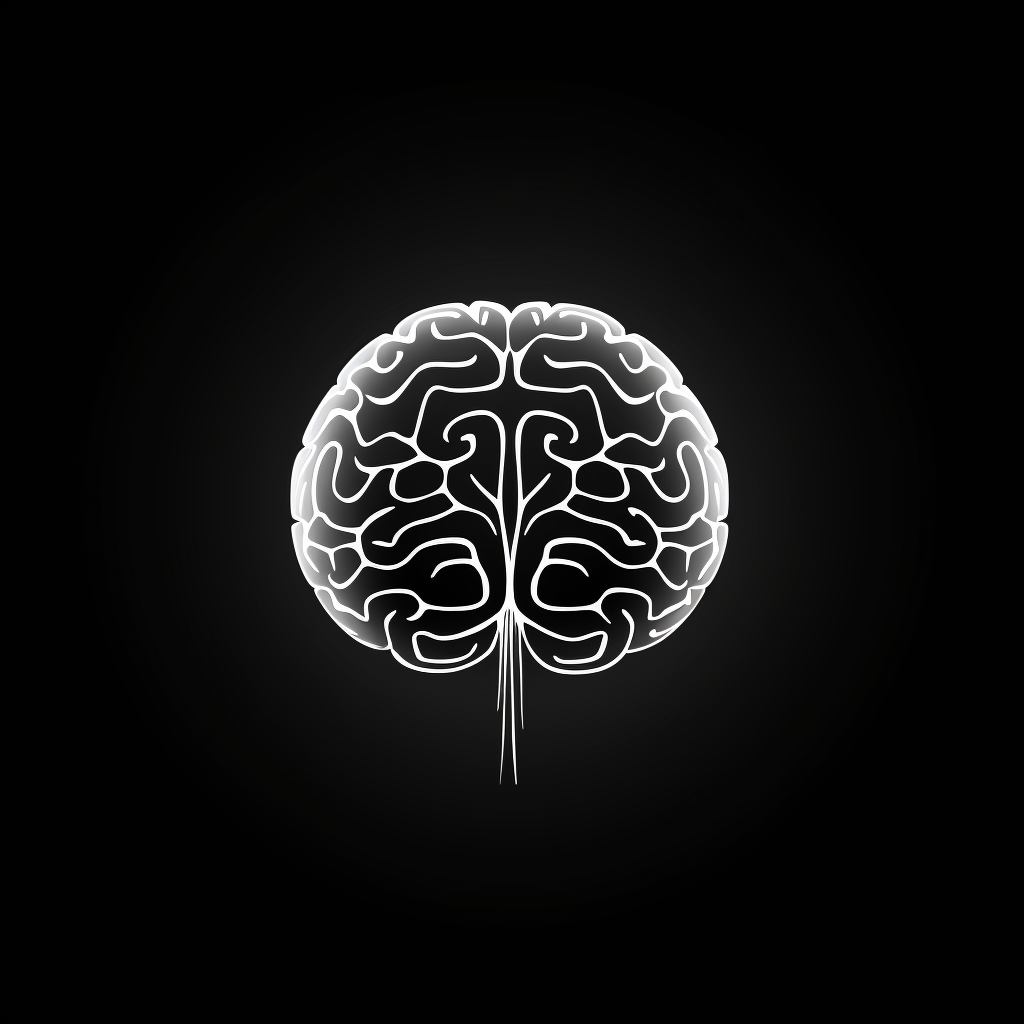 White Brain Icon on Black Background