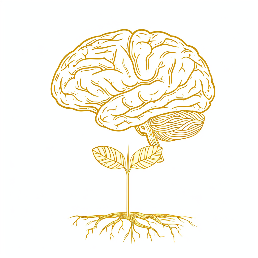 Brain Plant Illustration with Golden Lines