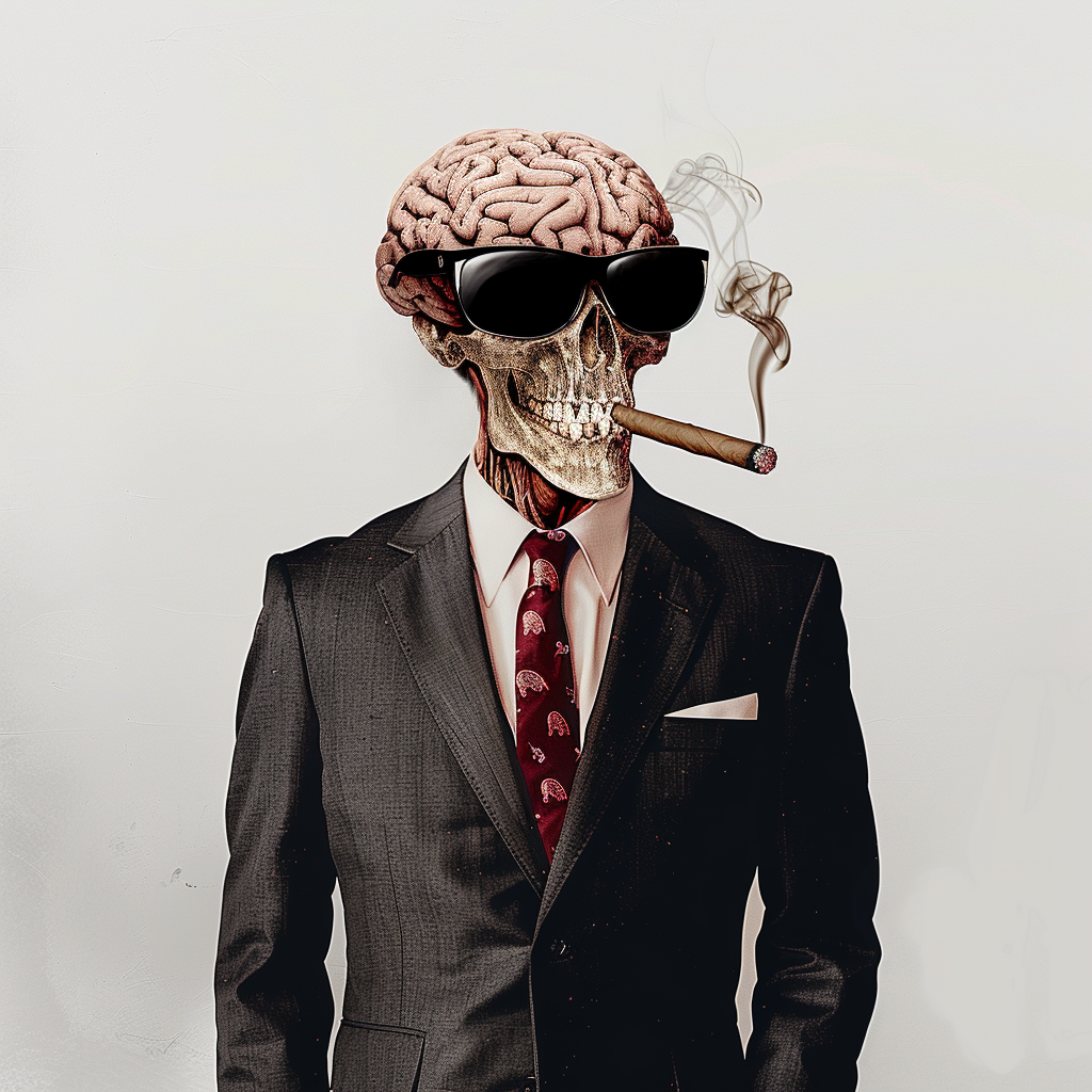 Well-dressed man with brain head