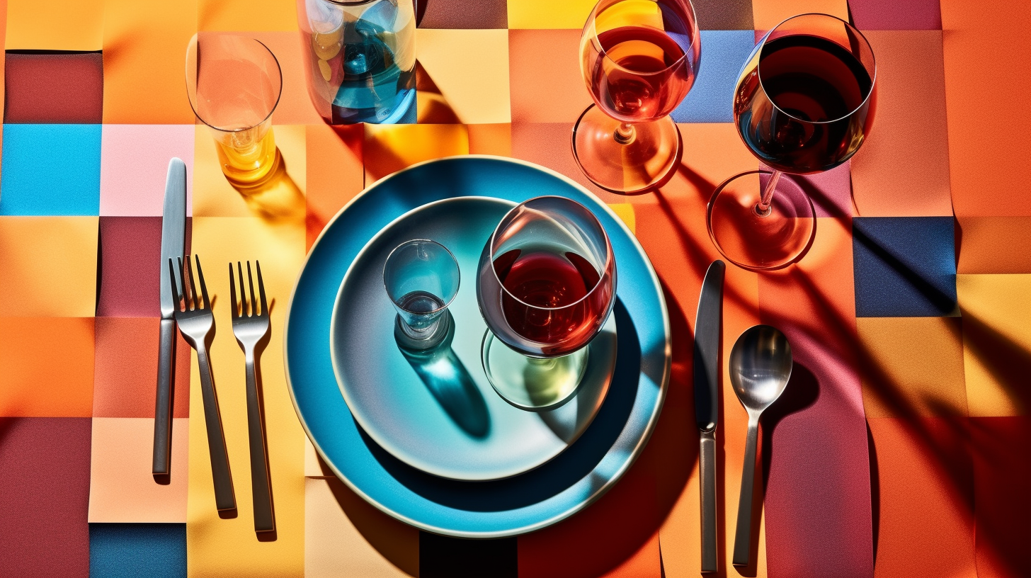 Table setting with fresh brain and cubistic cutlery