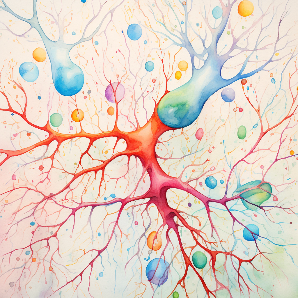 Colorful brain neuron connections in watercolour