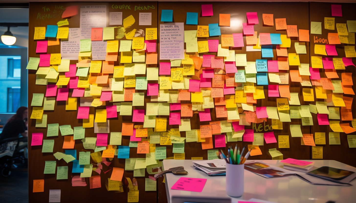 Colorful post-it notes from a tech company brainstorming session