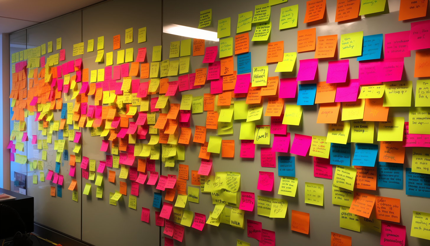 Post-it notes from tech brainstorming