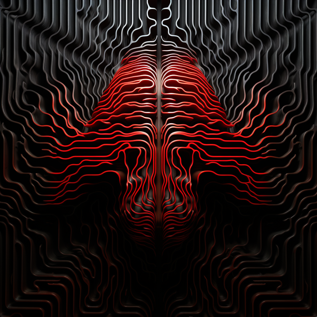 Vibrant red brainwaves on black background