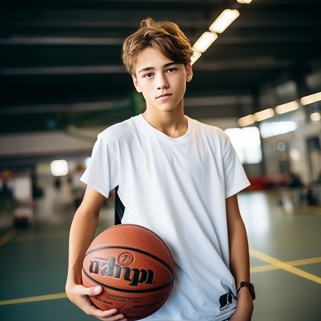 Young boy in Adidas clothes preparing to throw basketball