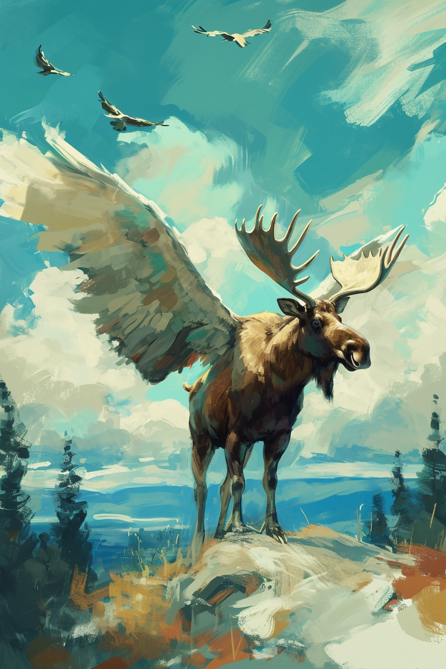 Portrait of a Brave Moose with Wings