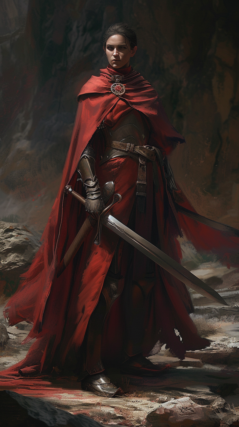 warrior in garnet red cloak