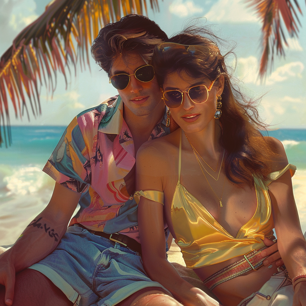 Couple resting on Brazilian beach 1985