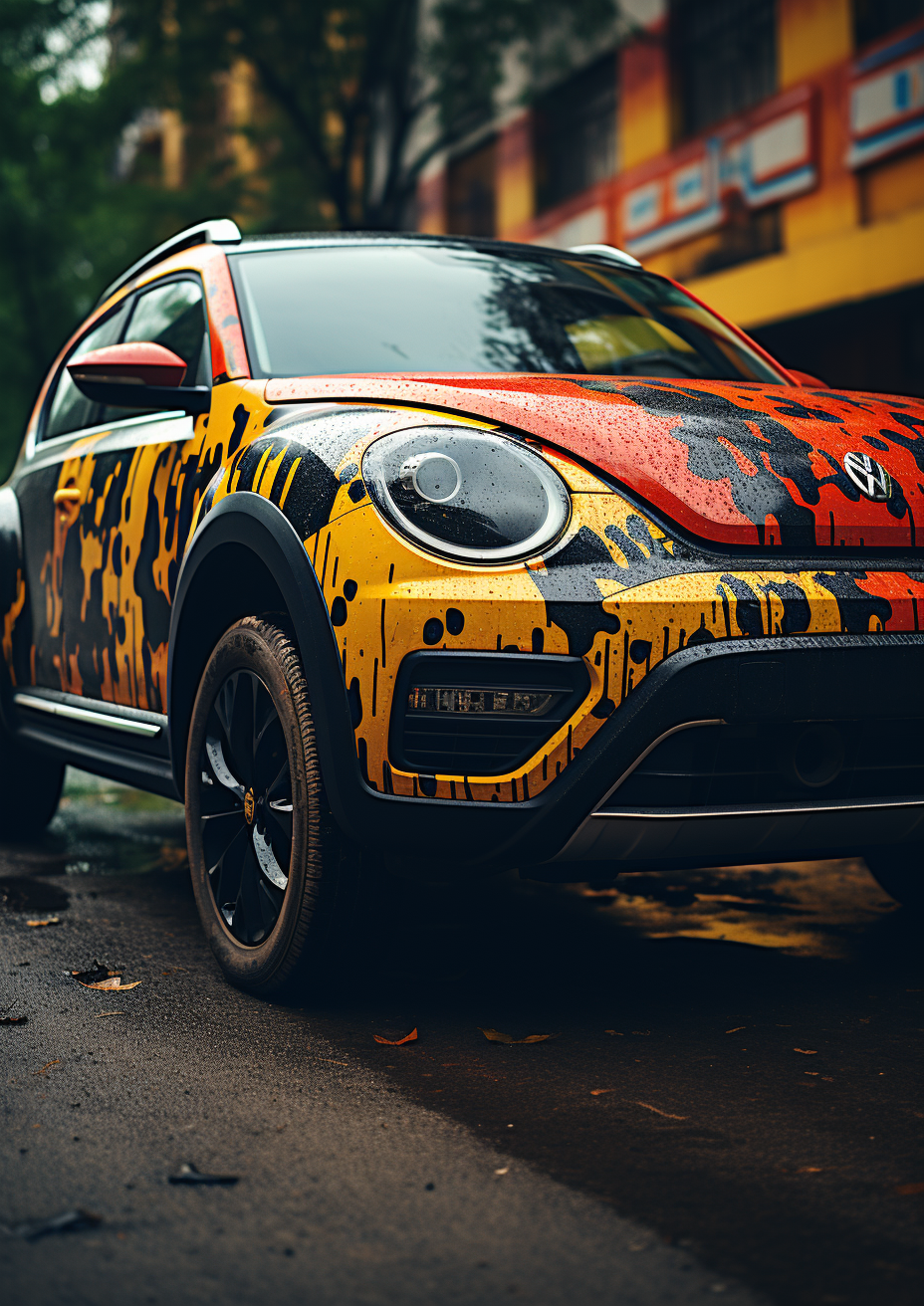 Volkswagen Beetle with Brazilian flag graffiti