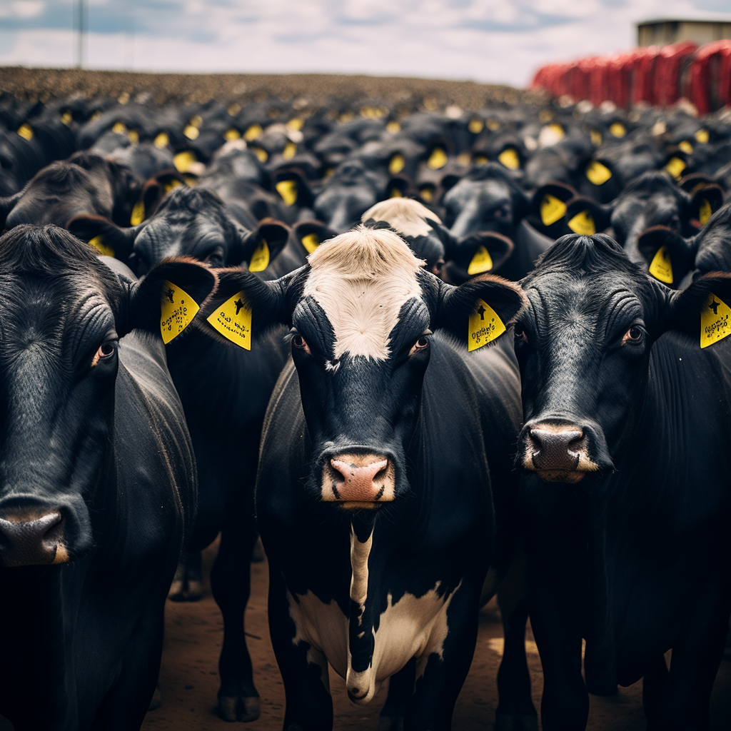 Cattle with Brazilian flag background