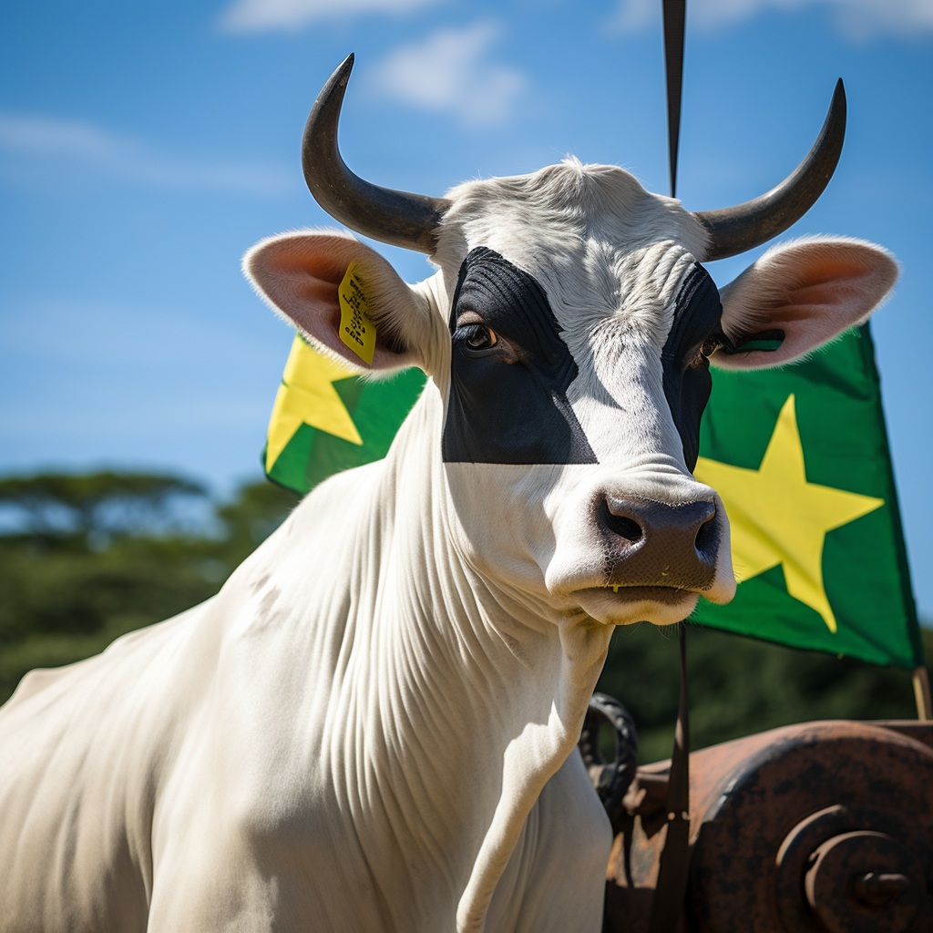 Beautiful Nelore Cattle with Brazilian Flag