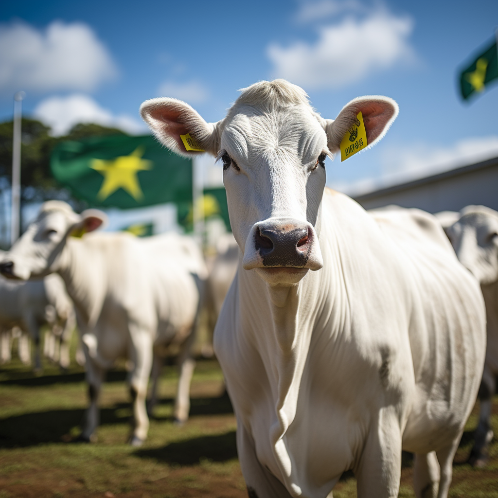 White Cattle with Brazilian Flag