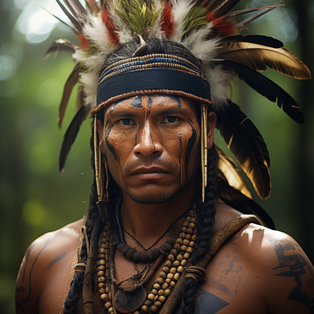 Photorealistic image of a Brazilian indigenous man