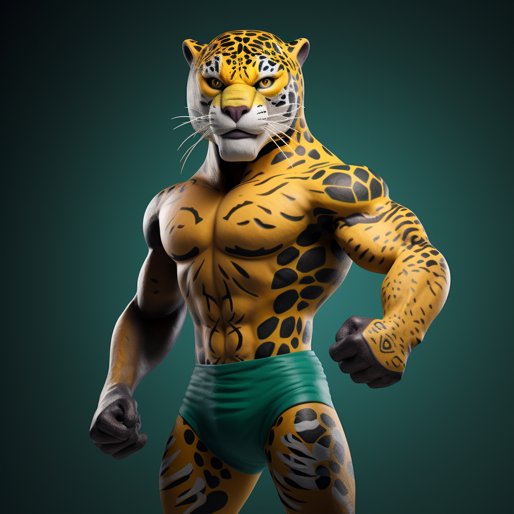 Humanoid jaguar in Brazilian national team shirt