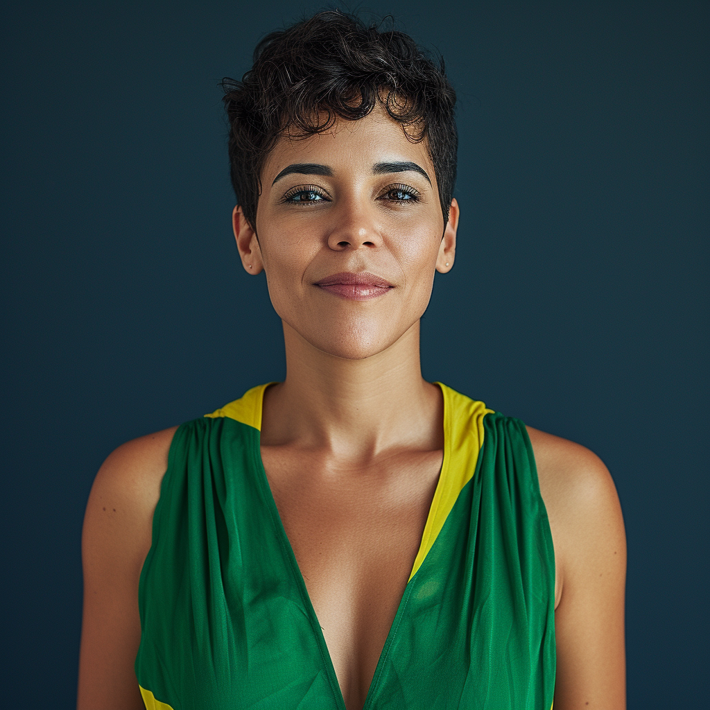 Brazilian woman with neutral happy expression