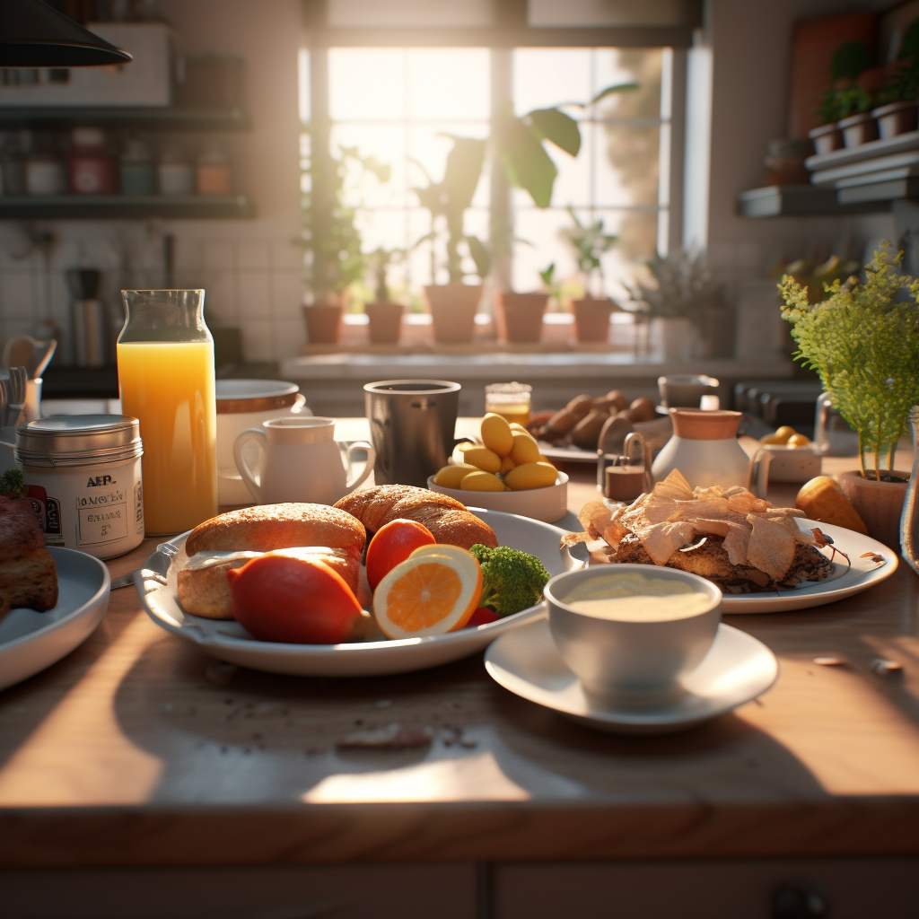 A cinematic view of breakfast preparation