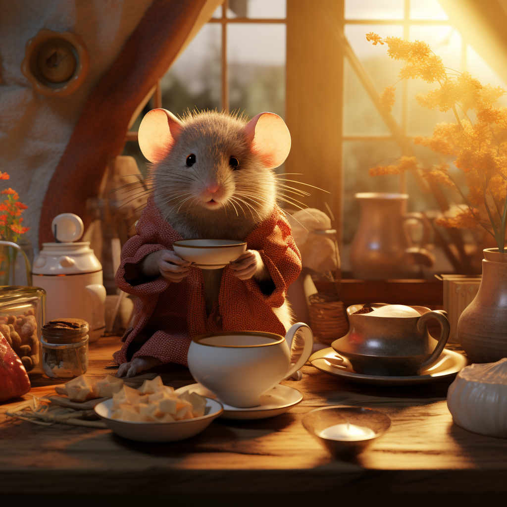 Field mouse preparing breakfast scene