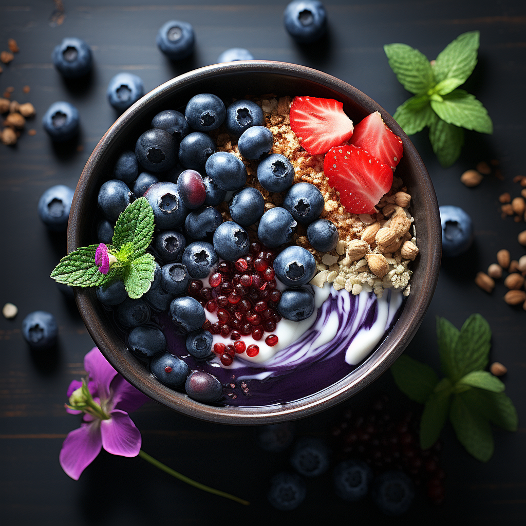 Acai bowl with indigo berries