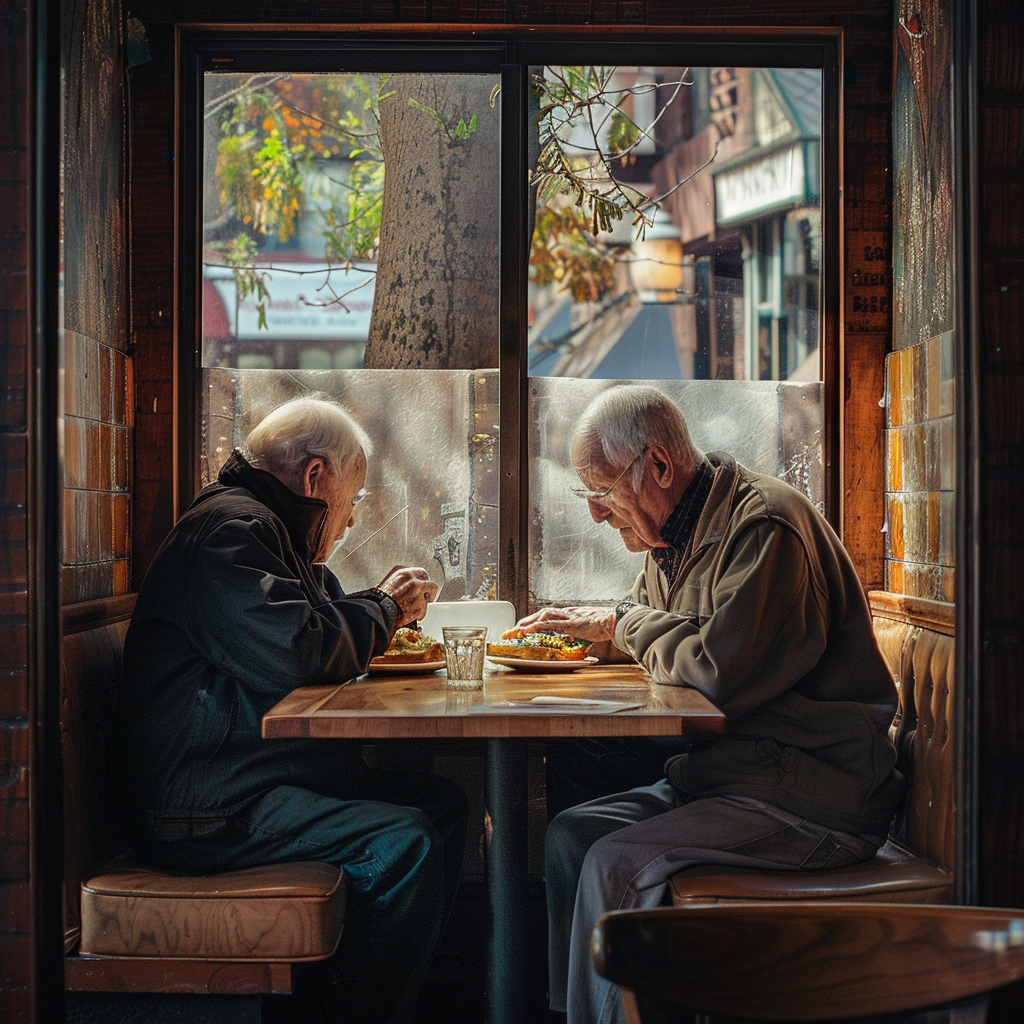 Men Eating Breakfast in Booth