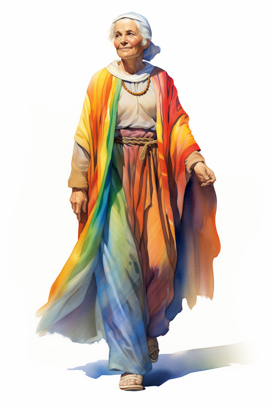 Ancient Bretonnian Senior Woman with Rainbow Clothes