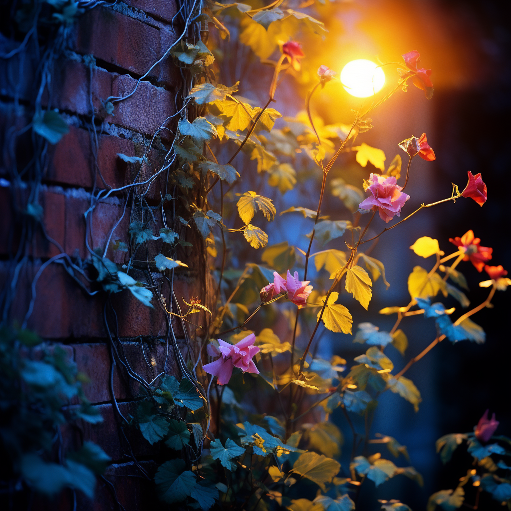 Sunset Brick Wall with Vine